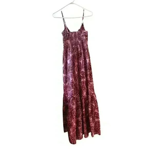 NWT A.L.C. Laura Keyhole Printed Smocked Back Maxi dark red pink Dress Size 0 - Picture 8 of 15